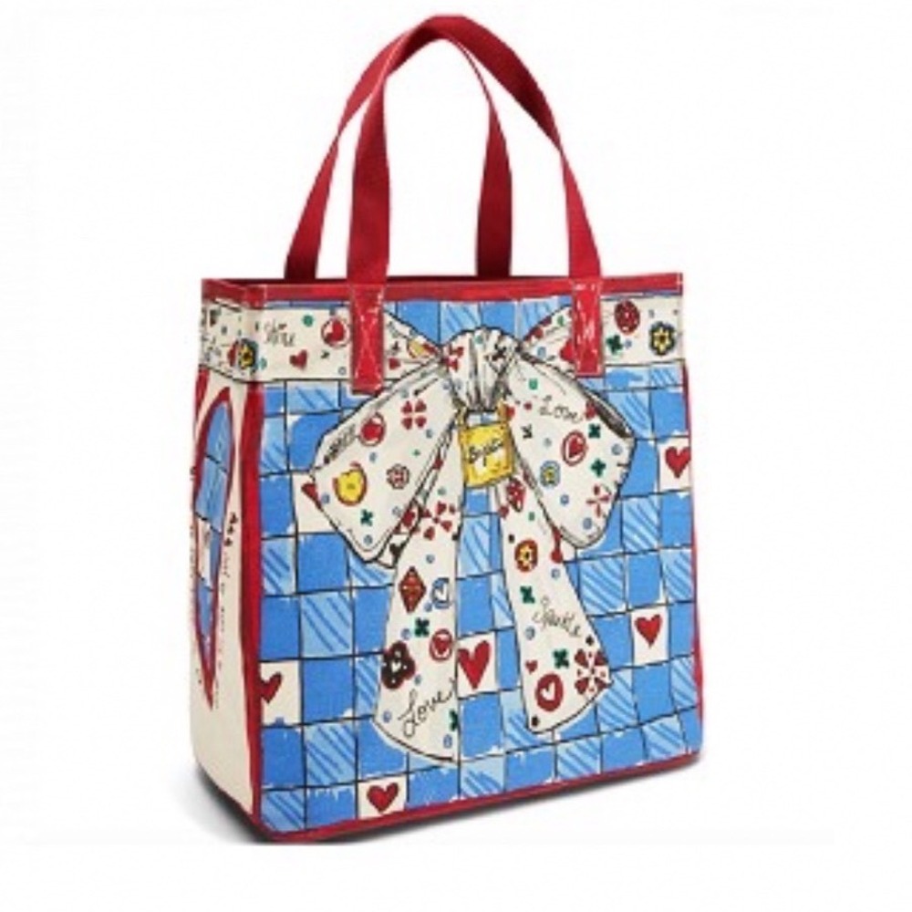 NWT‎ Brighton Sparkle Love Canvas Tote Bow Cherry Cat Print New MSRP $150